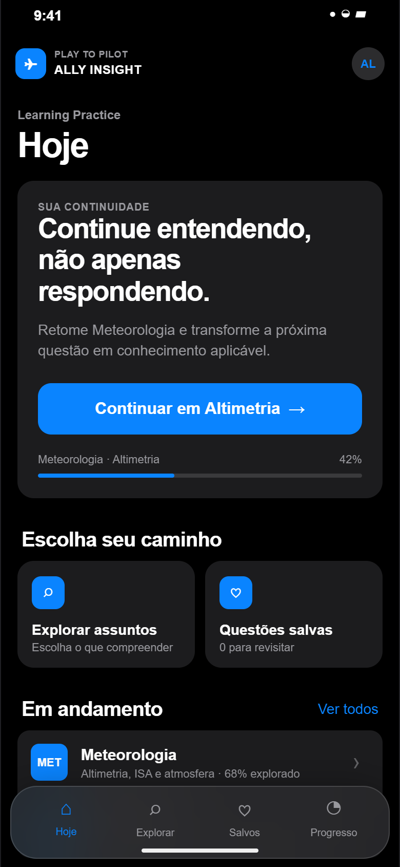 Tela inicial do ALLY INSIGHT