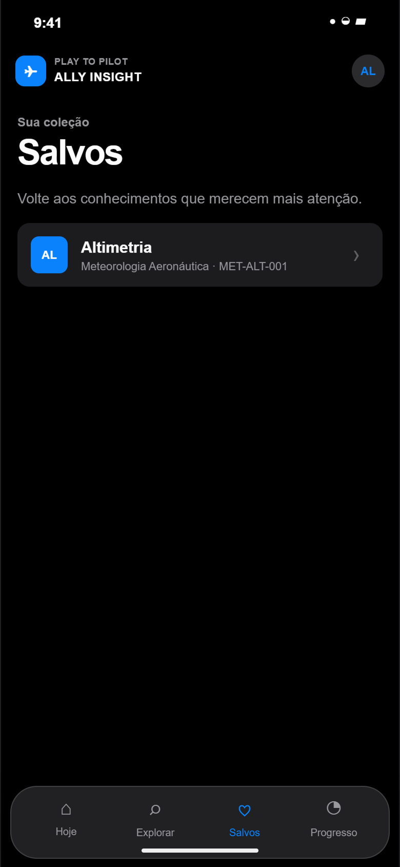 Tela de questões salvas