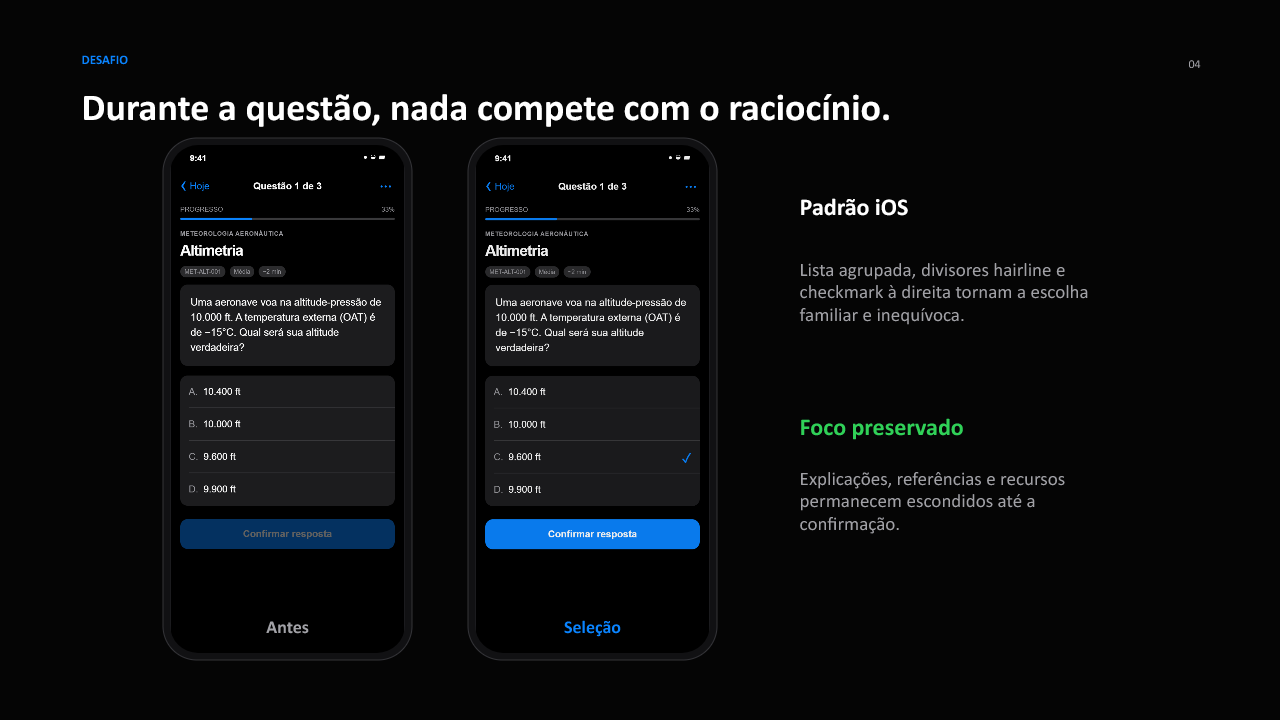 Questão e seleção de alternativa
